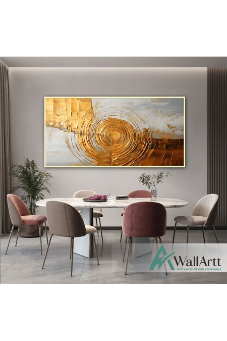 Orange Circle with Gold Foil 3d Heavy Textured Partial Oil Painting - Wall Art